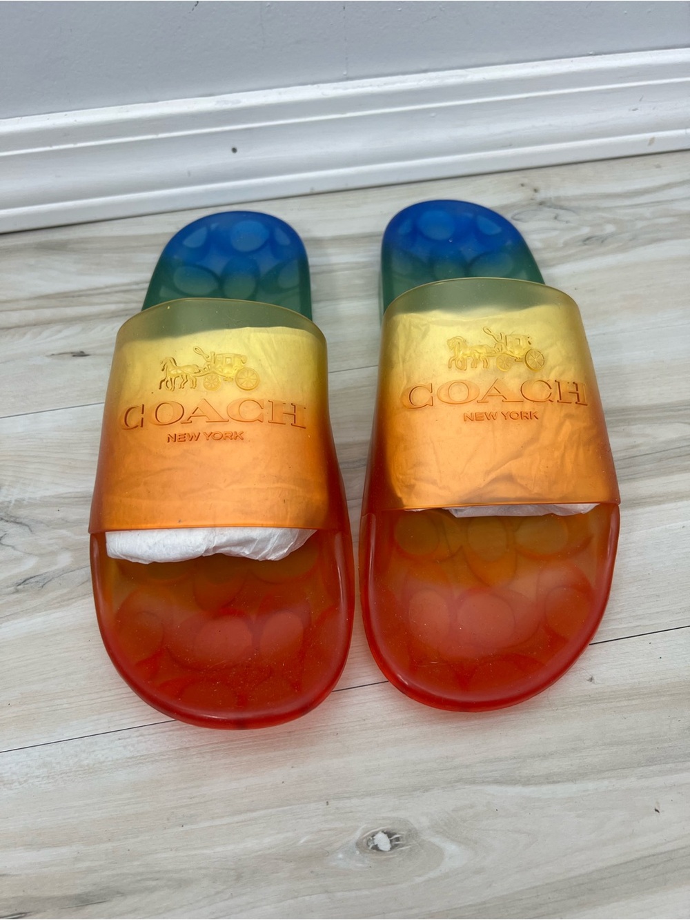 Coach Ulyssa Gradient Rainbow Logo Slide Sandals